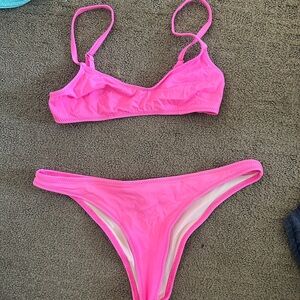 solid and striped malibu pink bikini